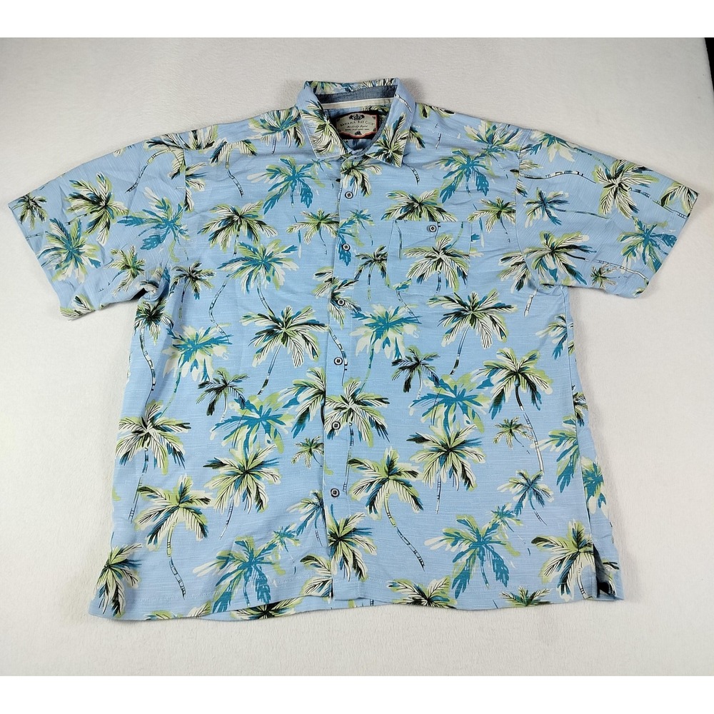 Bahama Bay‎ Club Shirt Mens XL Blue Palm Tree Hawaiian Button Up Tropical Beach